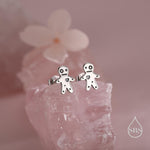 Tiny Voodoo Doll Stud Earrings in Sterling Silver, Oxidised Silver, Gold or Rose Gold, Creepy and Quirky, Halloween Earrings