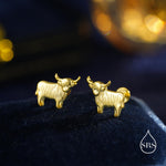 Small Pair of Highland Cow Internally Threaded Flat Back Earrings in Sterling Silver