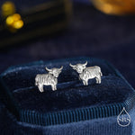 Small Pair of Highland Cow 18G Screw Back Earrings in Sterling Silver, Animal Earrings