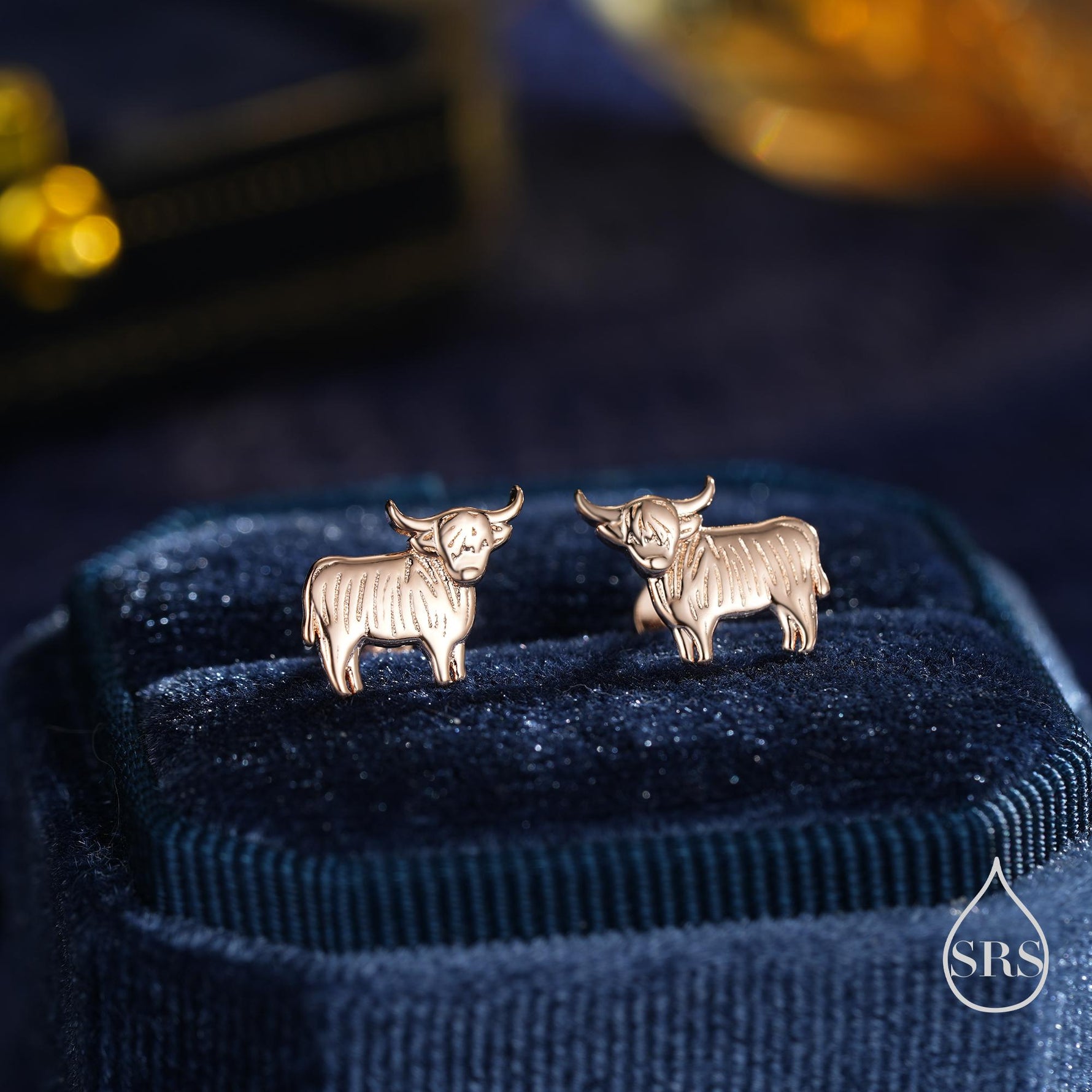 Small Pair of Highland Cow Internally Threaded Flat Back Earrings in Sterling Silver