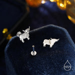 Small Pair of Highland Cow Internally Threaded Flat Back Earrings in Sterling Silver