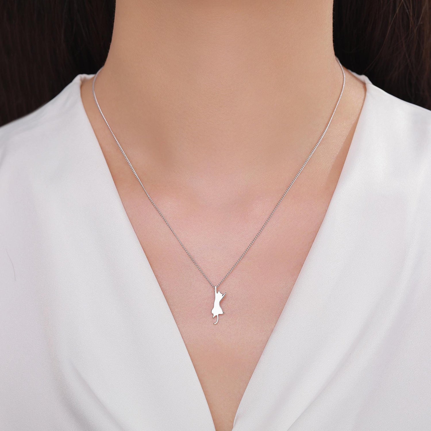 Sterling Silver Playful Cat Pendant Necklace – Silver, Gold, or Rose Gold Finish, Delicate & Cute Pet Jewellery