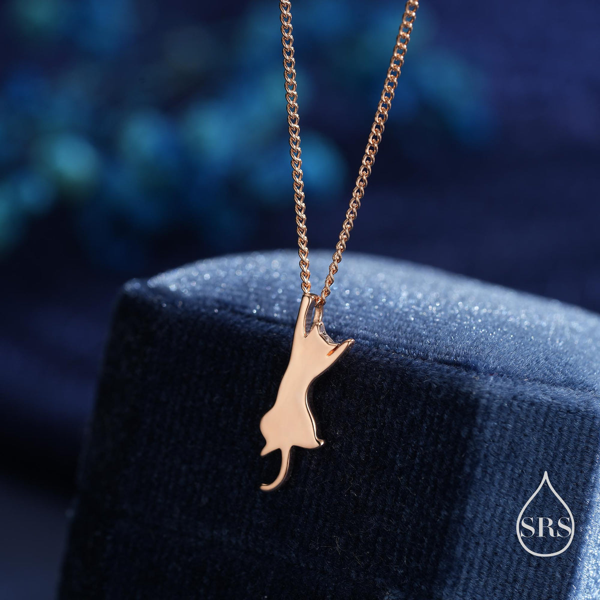 Sterling Silver Playful Cat Pendant Necklace – Silver, Gold, or Rose Gold Finish, Delicate & Cute Pet Jewellery