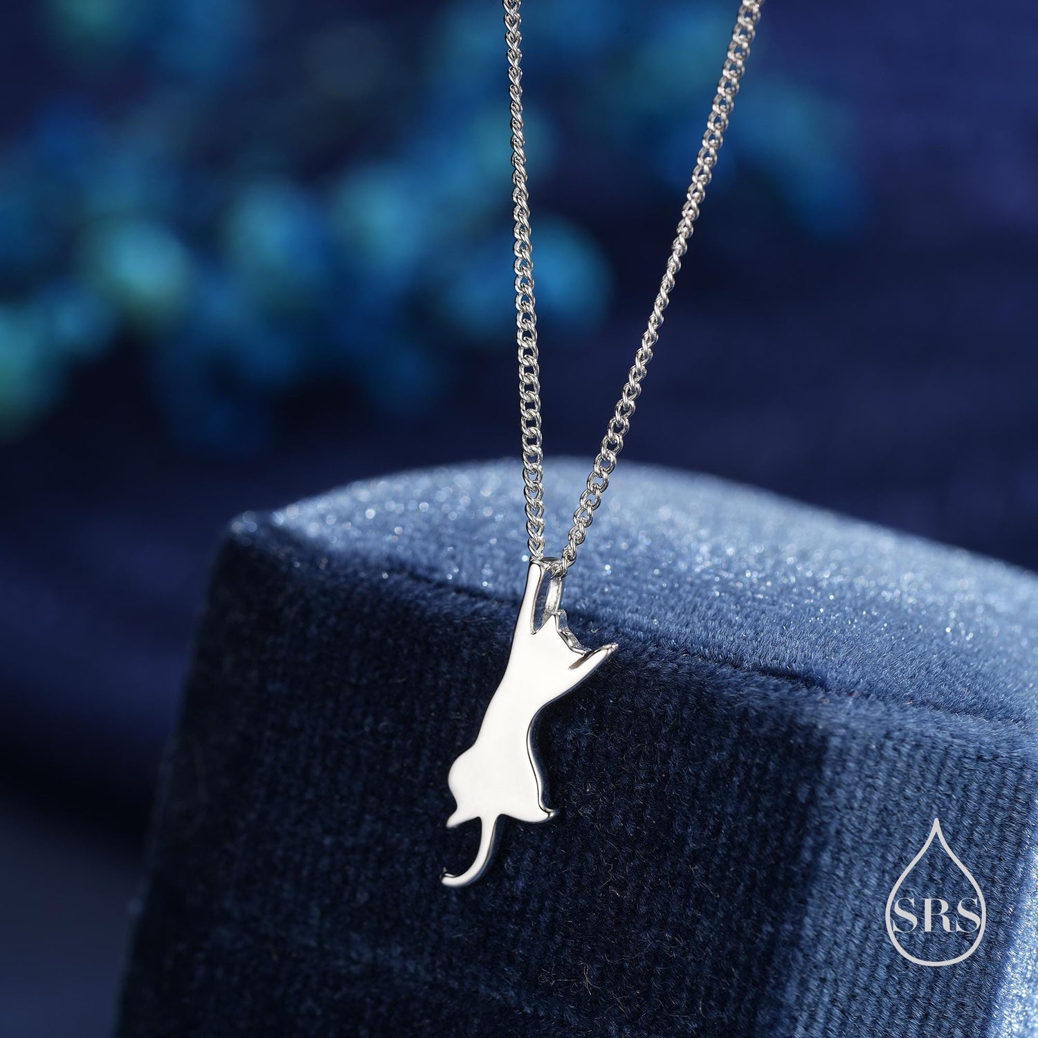 Sterling Silver Playful Cat Pendant Necklace – Silver, Gold, or Rose Gold Finish, Delicate & Cute Pet Jewellery