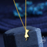 Sterling Silver Playful Cat Pendant Necklace – Silver, Gold, or Rose Gold Finish, Delicate & Cute Pet Jewellery