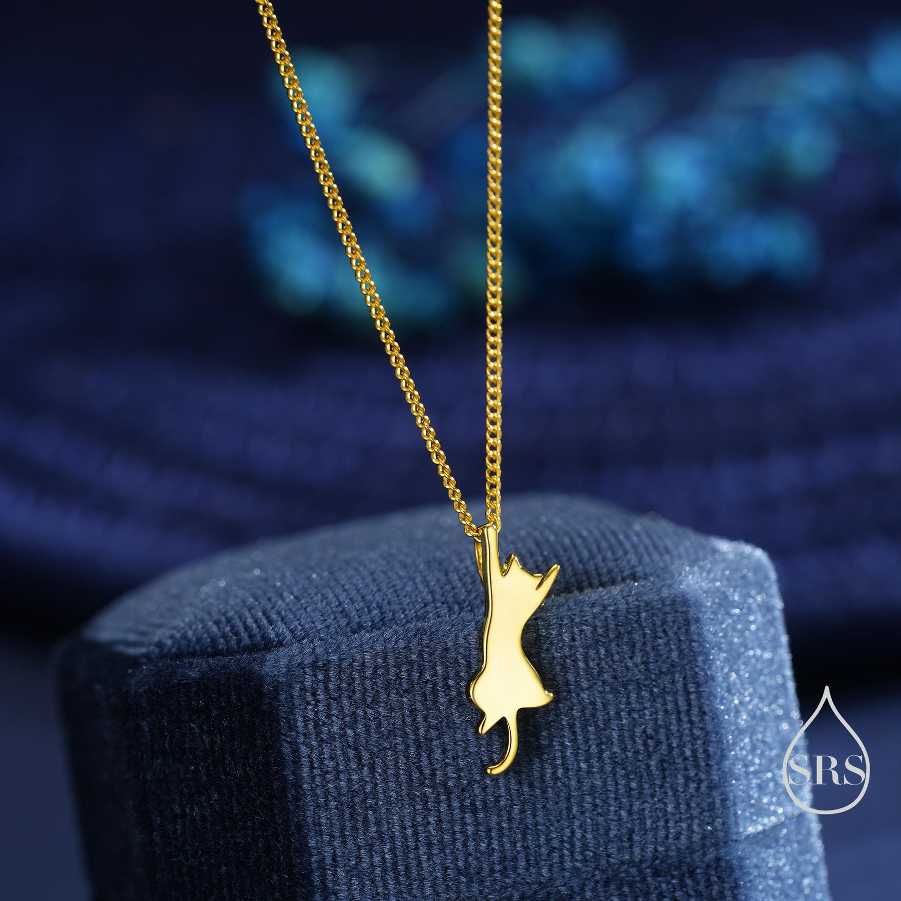 Sterling Silver Playful Cat Pendant Necklace – Silver, Gold, or Rose Gold Finish, Delicate & Cute Pet Jewellery