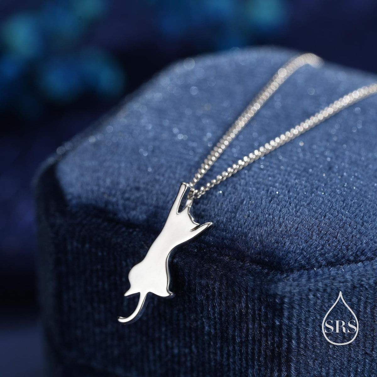 Sterling Silver Playful Cat Pendant Necklace – Silver, Gold, or Rose Gold Finish, Delicate & Cute Pet Jewellery