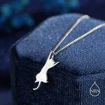 Sterling Silver Playful Cat Pendant Necklace – Silver, Gold, or Rose Gold Finish, Delicate & Cute Pet Jewellery