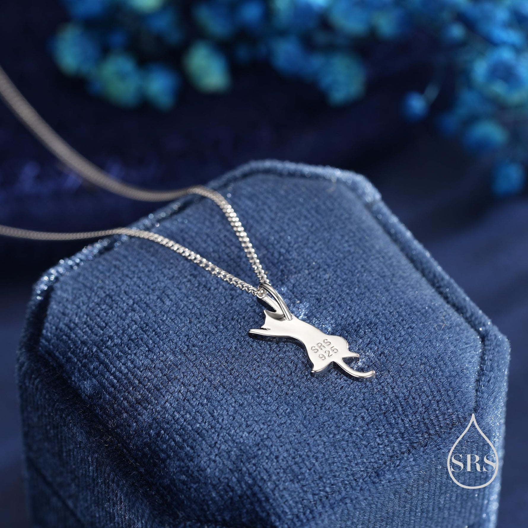 Sterling Silver Playful Cat Pendant Necklace – Silver, Gold, or Rose Gold Finish, Delicate & Cute Pet Jewellery