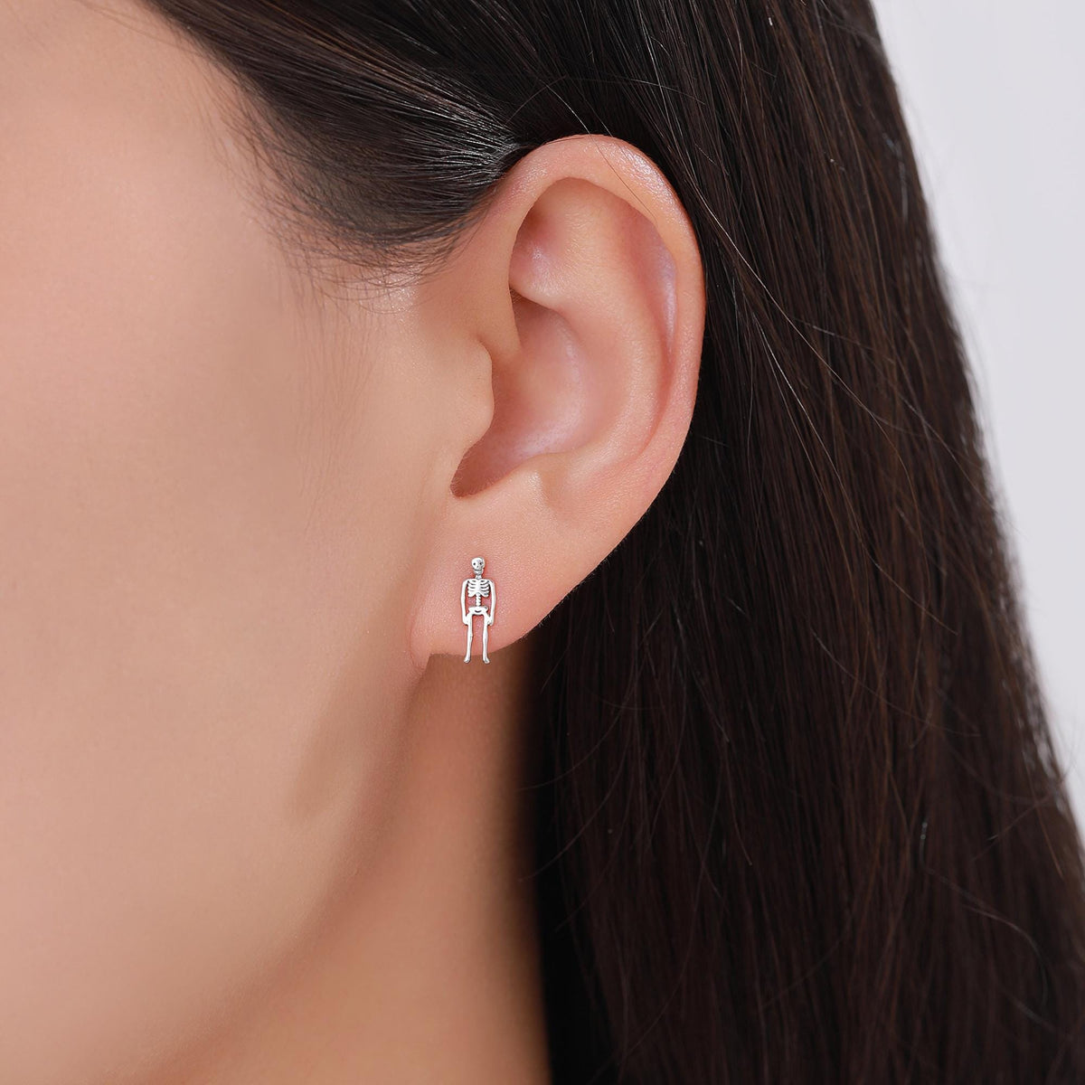 Sterling Silver Full Human Skeleton Stud Earrings – Oxidised Silver, Gold, or Rose Gold Finish, Quirky Science-Inspired Gothic Jewellery