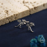 Oxidised Sterling Silver Dragon Fossil Stud Earrings, Oxidised Silver Finish Dino Stud, Quirky Dinosaur Stud, Dinosaur Earrings,