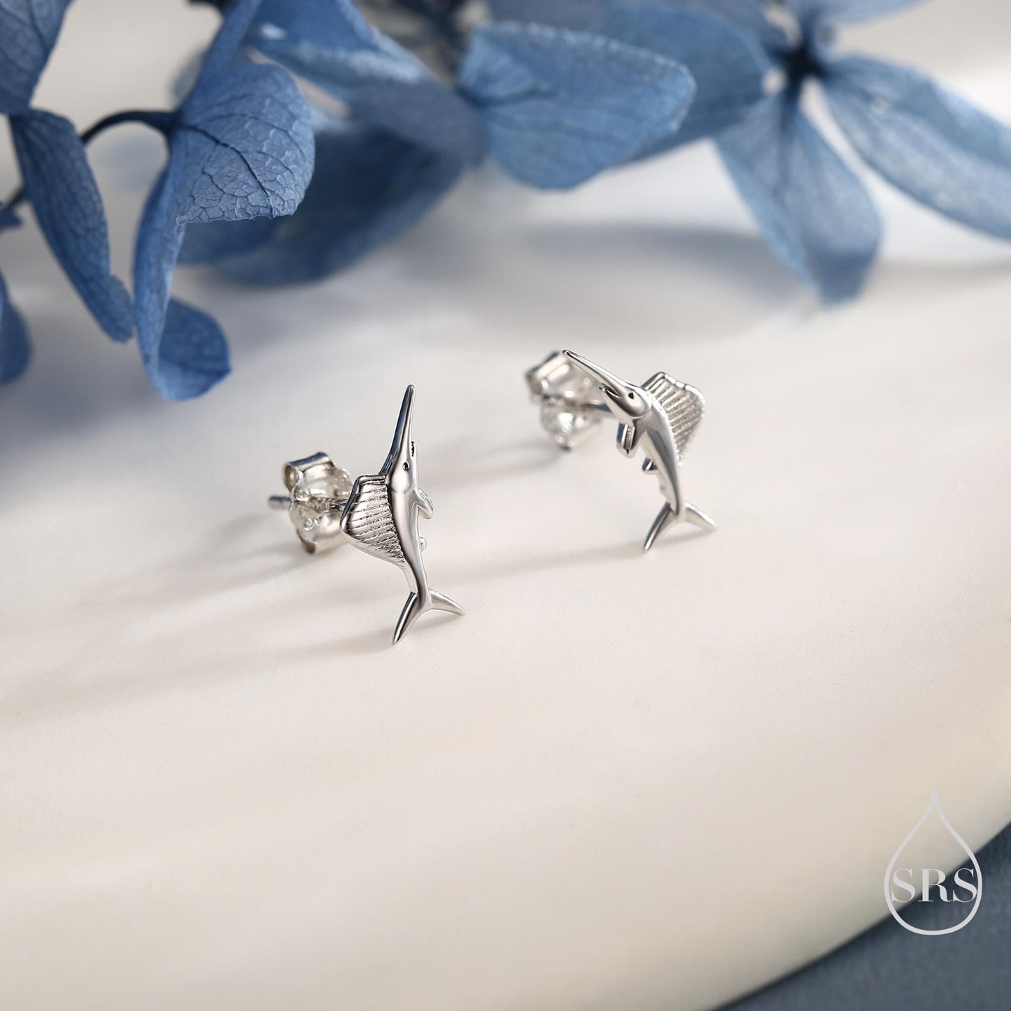 Tiny Sword Fish Stud Earrings in Sterling Silver, Silver or Gold or Rose Gold, Sword Fish Earrings, Ocean Creature Stud Earrings