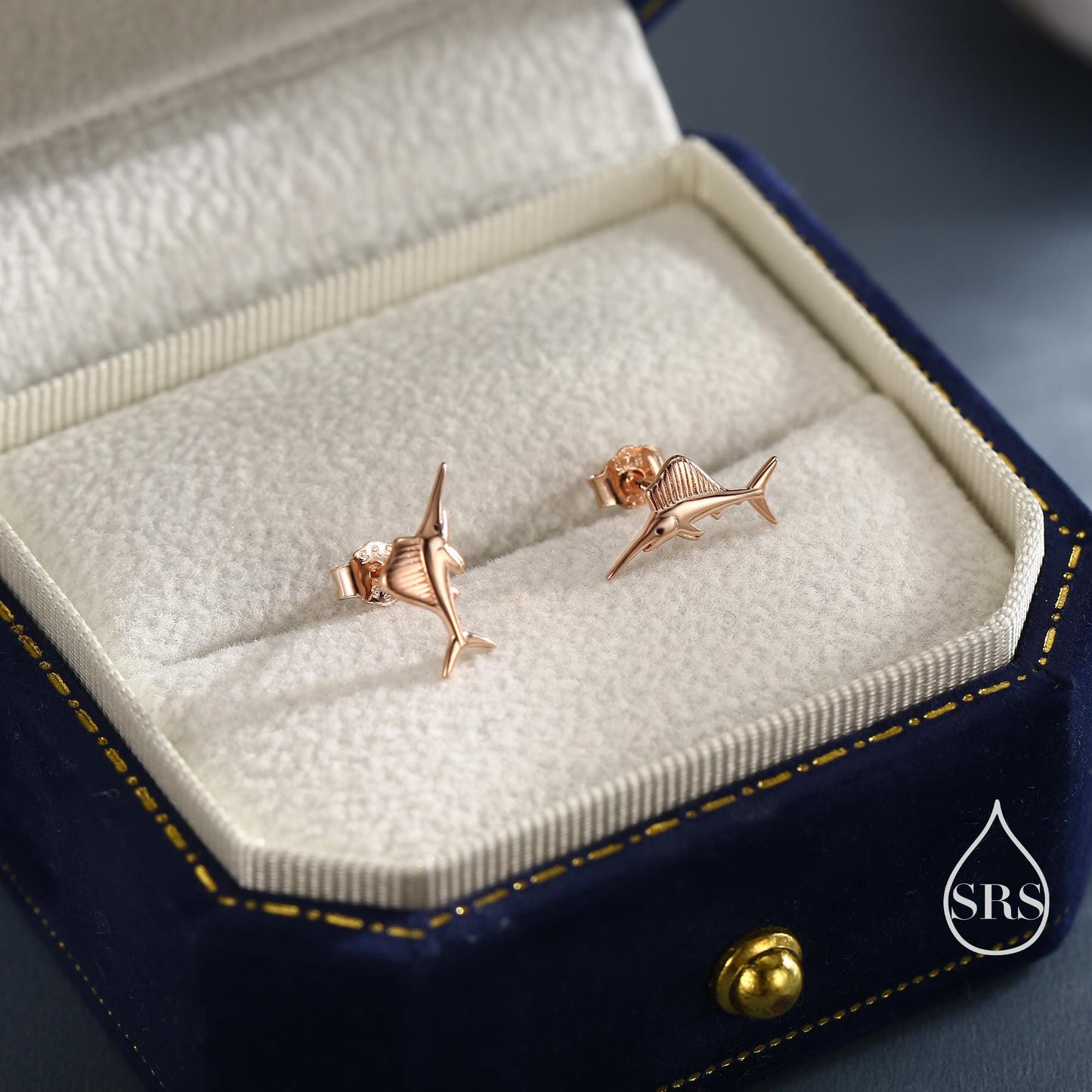 Tiny Sword Fish Stud Earrings in Sterling Silver, Silver or Gold or Rose Gold, Sword Fish Earrings, Ocean Creature Stud Earrings