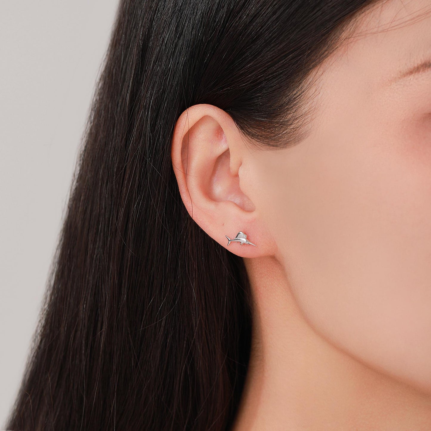 Tiny Sword Fish Stud Earrings in Sterling Silver, Silver or Gold or Rose Gold, Sword Fish Earrings, Ocean Creature Stud Earrings