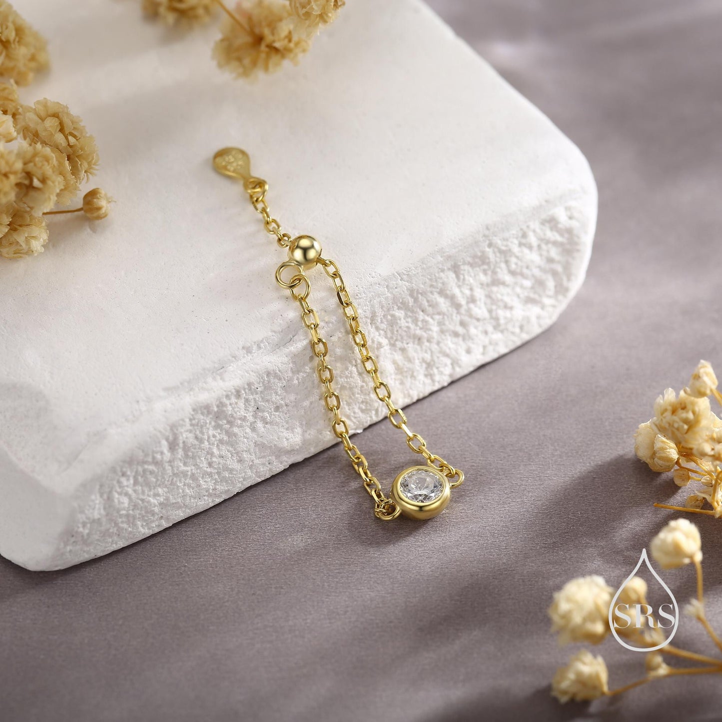 Delicate Sterling Silver Sparkly CZ Soft Ring, Adjustable Size CZ Crystal Chain Ring, Silver or Gold, Soft chain Ring in Sterling Silver