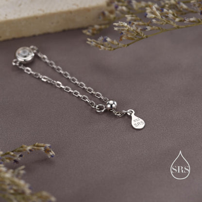 Delicate Sterling Silver Sparkly CZ Soft Ring, Adjustable Size CZ Crystal Chain Ring, Silver or Gold, Soft chain Ring in Sterling Silver