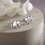 Opposum Stud Earrings in Sterling Silver, Silver or Gold or Rose Gold, Cute Opposum Mouse Earrings, Silver Rodent Earrings