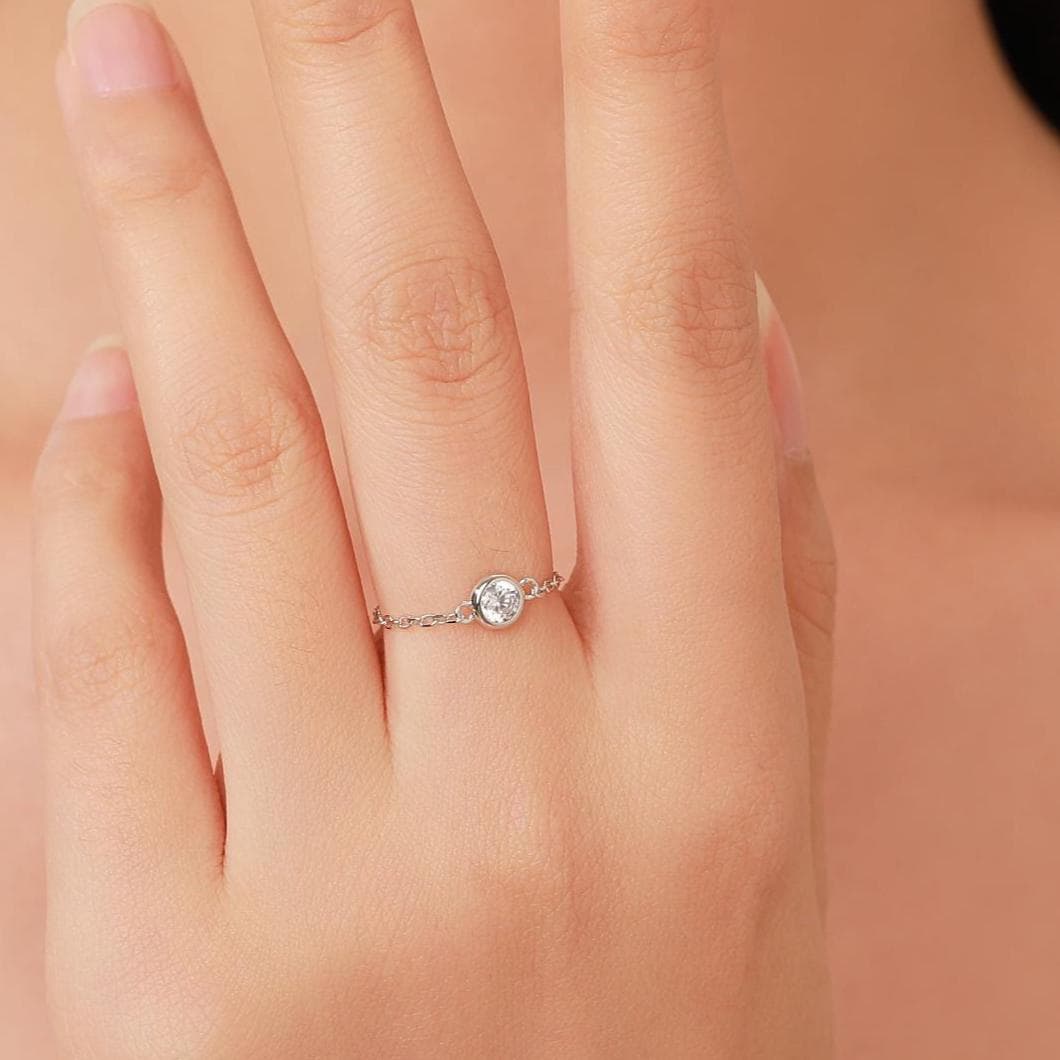 Delicate Sterling Silver Sparkly CZ Soft Ring, Adjustable Size CZ Crystal Chain Ring, Silver or Gold, Soft chain Ring in Sterling Silver