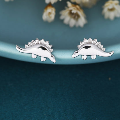 Super Cute Little Stegosaurus Dinosaur Stud Earrings in Sterling Silver