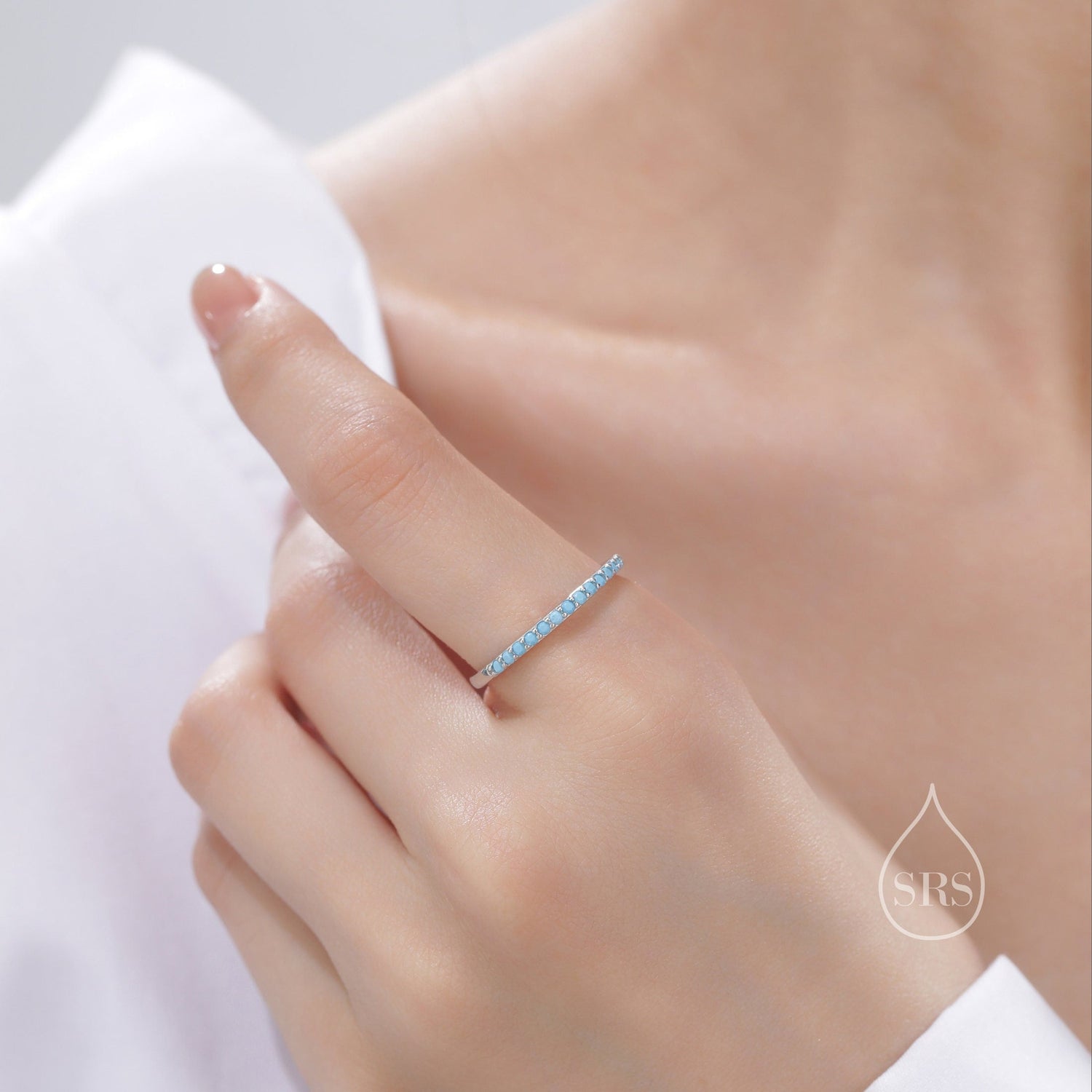 Sterling Silver Turquoise Ring, Eternity Ring, Friendship Ring, Skinny Ring, Stacking Ring, Nature Inspired Jewellery US 5 - 8