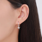 Sterling Silver Mismatched Sea Turtle and Starfish Huggie Hoops, Silver, Gold or Rose Gold, Detachable Turtle and Sea Star Hoop Earrings