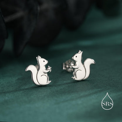 Squirrel Stud Earrings in Sterling Silver, Silver, Gold or Rose Gold, Cute Fun Quirky, Gift for Her, Animal Lover, Nature Inspired