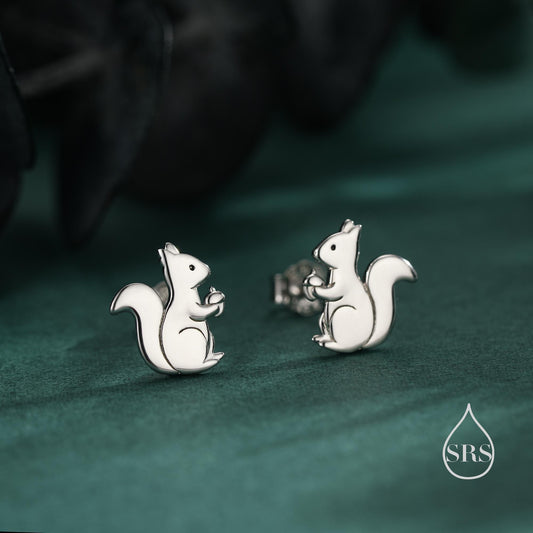 Squirrel Stud Earrings in Sterling Silver, Silver, Gold or Rose Gold, Cute Fun Quirky, Gift for Her, Animal Lover, Nature Inspired
