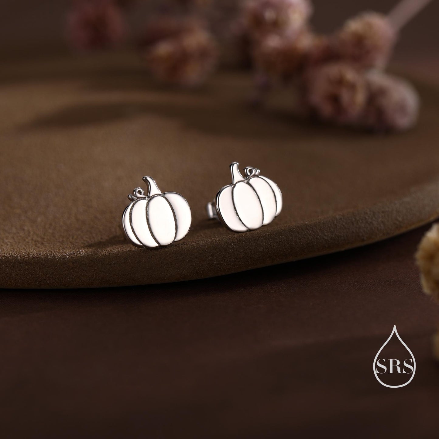 Pumpkin Internally Threaded Flat Back /Stud Earrings in Sterling Silver, Silver, Gold or Rose Gold, Tiny Pumpkin Earrings