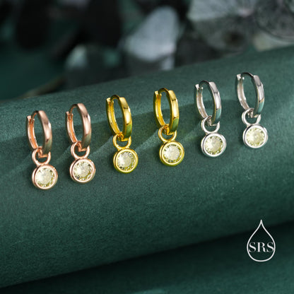 August Birthstone Peridot Green Crystal Drop Hoop Earrings in Sterling Silver, Detachable Dangle Earrings, Silver, Gold, Rose Gold