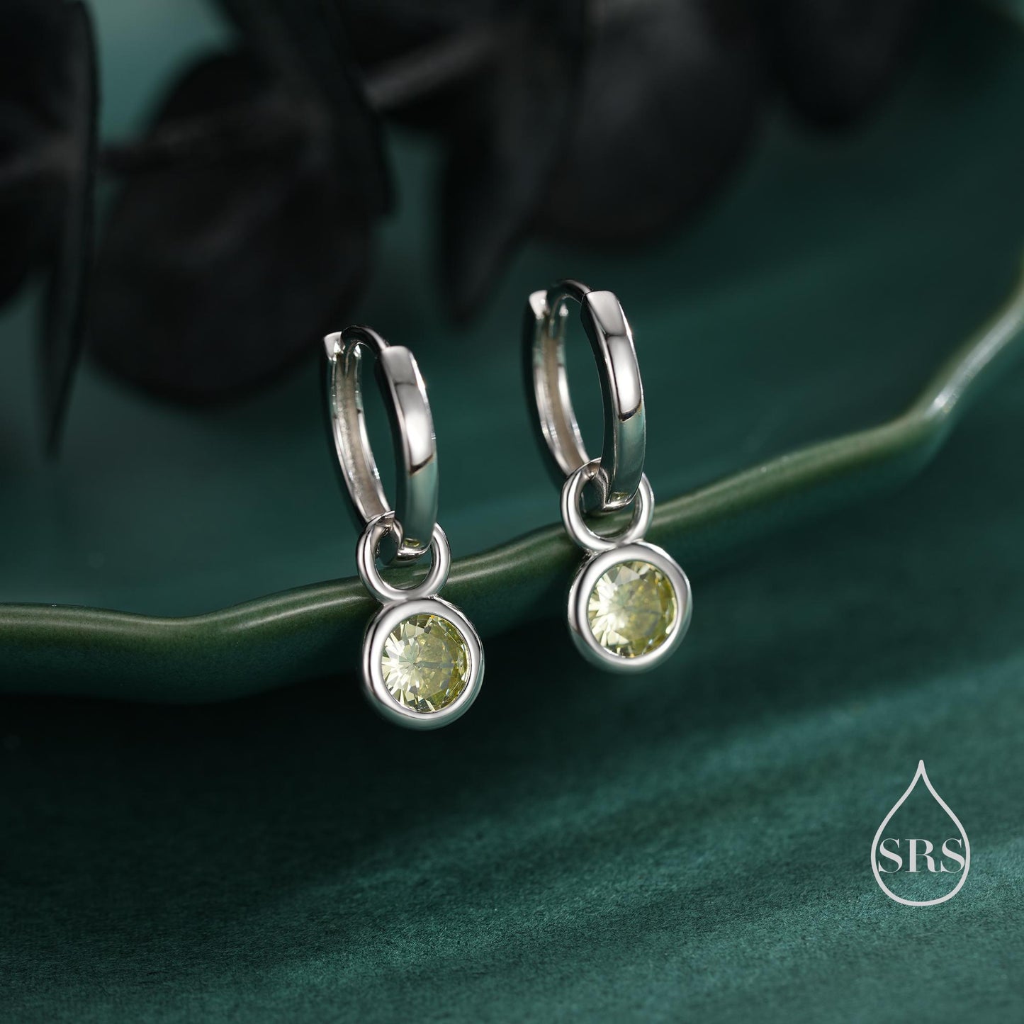 August Birthstone Peridot Green Crystal Drop Hoop Earrings in Sterling Silver, Detachable Dangle Earrings, Silver, Gold, Rose Gold