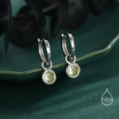 August Birthstone Peridot Green Crystal Drop Hoop Earrings in Sterling Silver, Detachable Dangle Earrings, Silver, Gold, Rose Gold