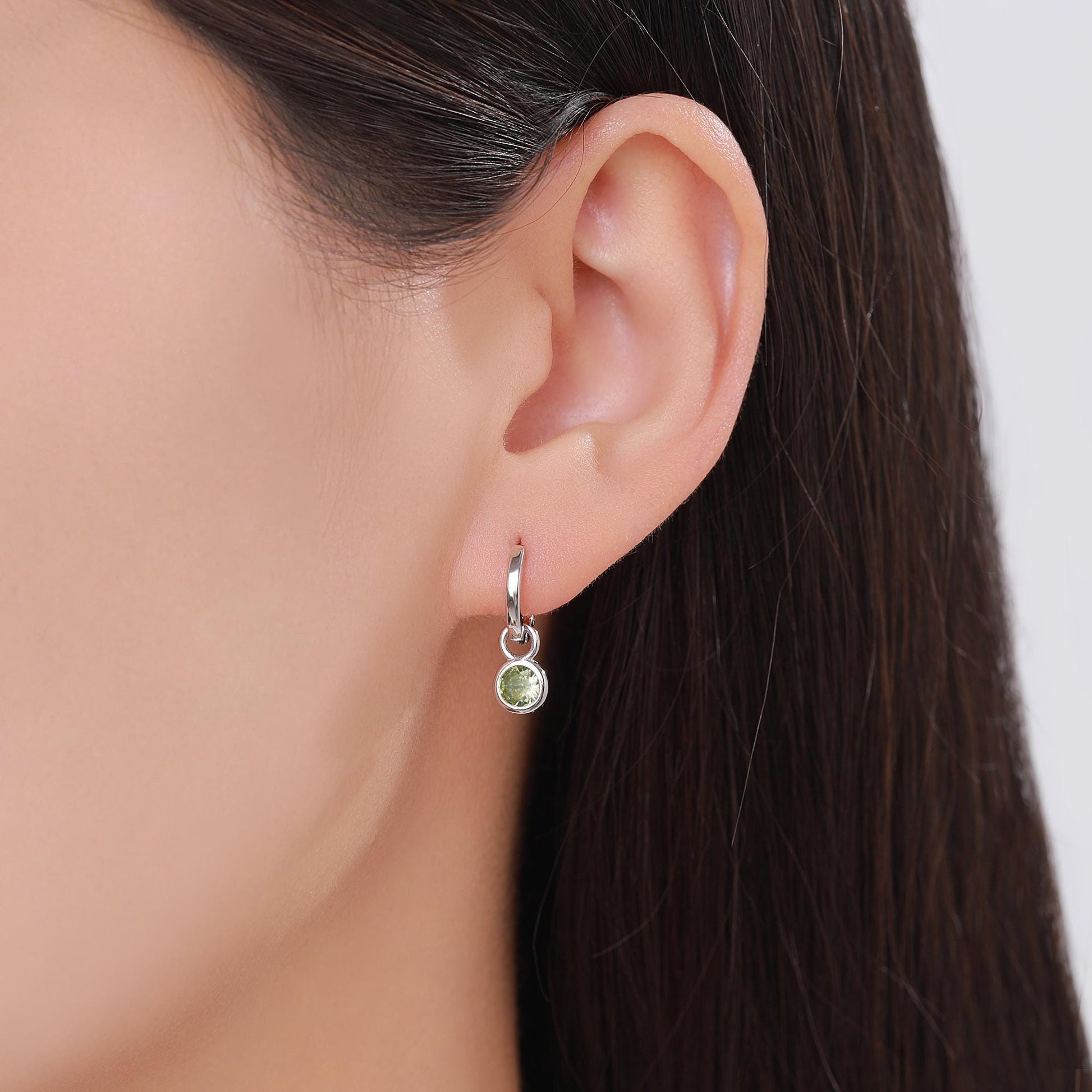 August Birthstone Peridot Green Crystal Drop Hoop Earrings in Sterling Silver, Detachable Dangle Earrings, Silver, Gold, Rose Gold