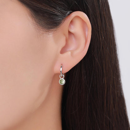 August Birthstone Peridot Green Crystal Drop Hoop Earrings in Sterling Silver, Detachable Dangle Earrings, Silver, Gold, Rose Gold