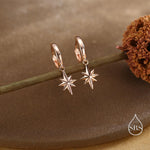Starburst Huggie Hoop Earrings in Sterling Silver, Gold or Rose Gold, North Star Charm Earrings, Sunburst Earrings, Celestial Jewellery