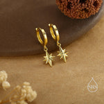 Starburst Huggie Hoop Earrings in Sterling Silver, Gold or Rose Gold, North Star Charm Earrings, Sunburst Earrings, Celestial Jewellery