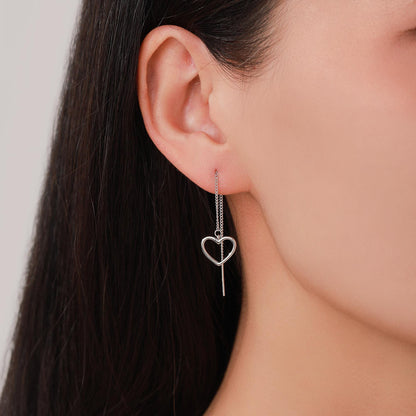 Open Heart Threader Earrings in Sterling Silver, Cutout Heart Ear Threaders, Silver, Gold or Rose Gold, Short Ear Threaders