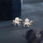 Tiny Octopus Stud Earrings/Flat Back Earrings in Sterling Silver, Silver, Gold or Rose Gold, Animal Earrings - Ocean Fish Earrings