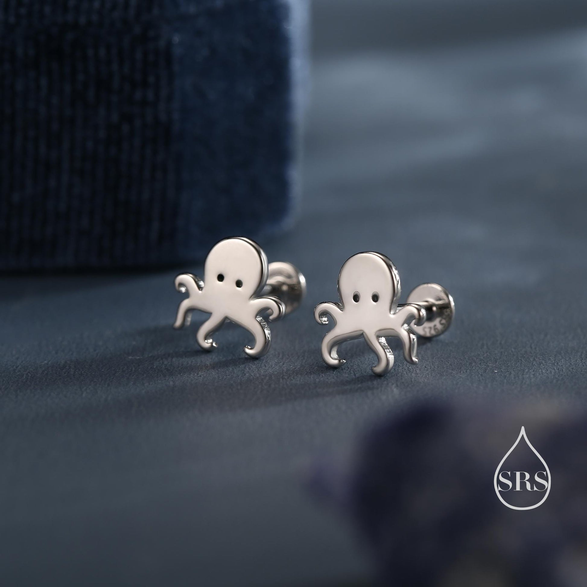 Octopus Screw Back/Flat Back/Stud Earrings Earrings in Sterling Silver, Silver, Gold or Rose Gold, Fish Earrings, Ocean Earrings