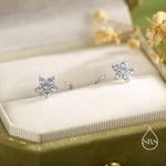 CZ Flower Huggie Hoop Earrings in Sterling Silver, Gold or Silver, CZ Flower Threader Hoop Earrings, Pull Through, C Shape