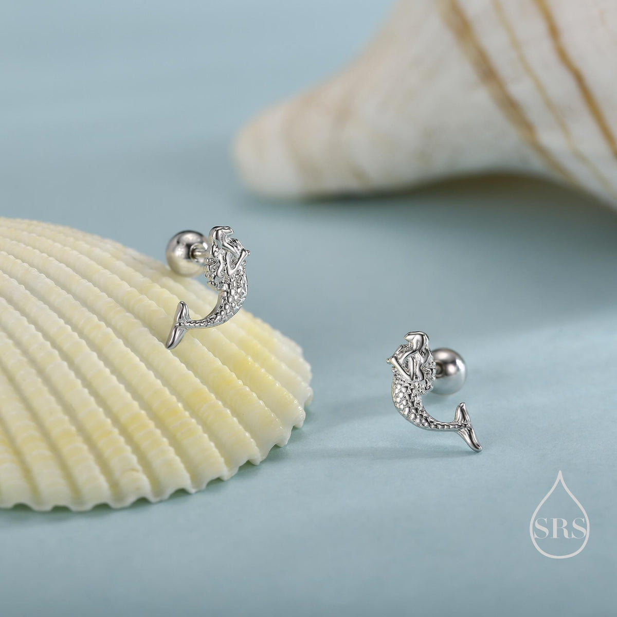 Tiny Mermaid Screw Back/ Flat Back / Stud Earrings in Sterling Silver, Silver or Gold or Rose Gold, Mermaid Fish Earrings, Fun and Dainty