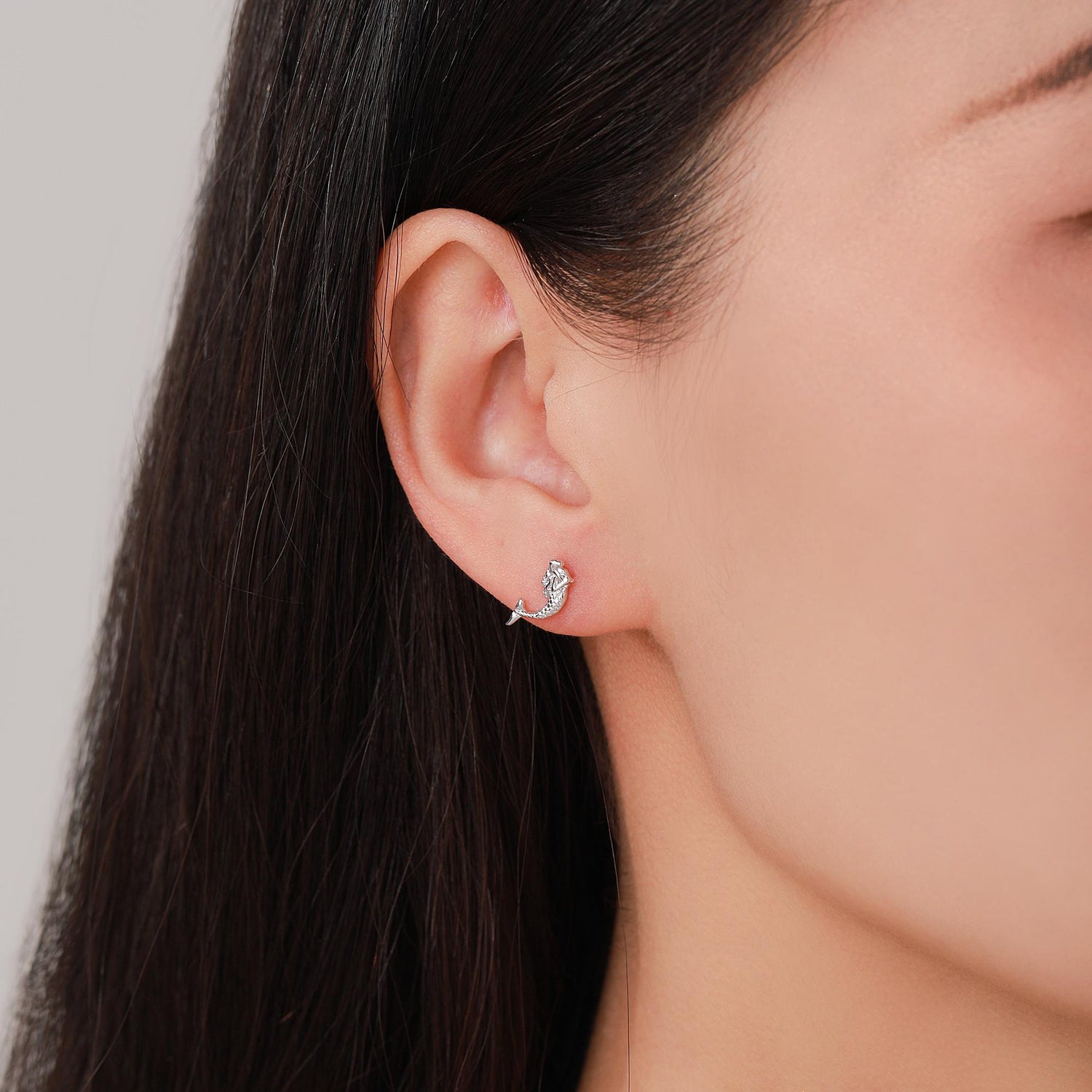 Tiny Mermaid Screw Back/ Flat Back / Stud Earrings in Sterling Silver, Silver or Gold or Rose Gold, Mermaid Fish Earrings, Fun and Dainty