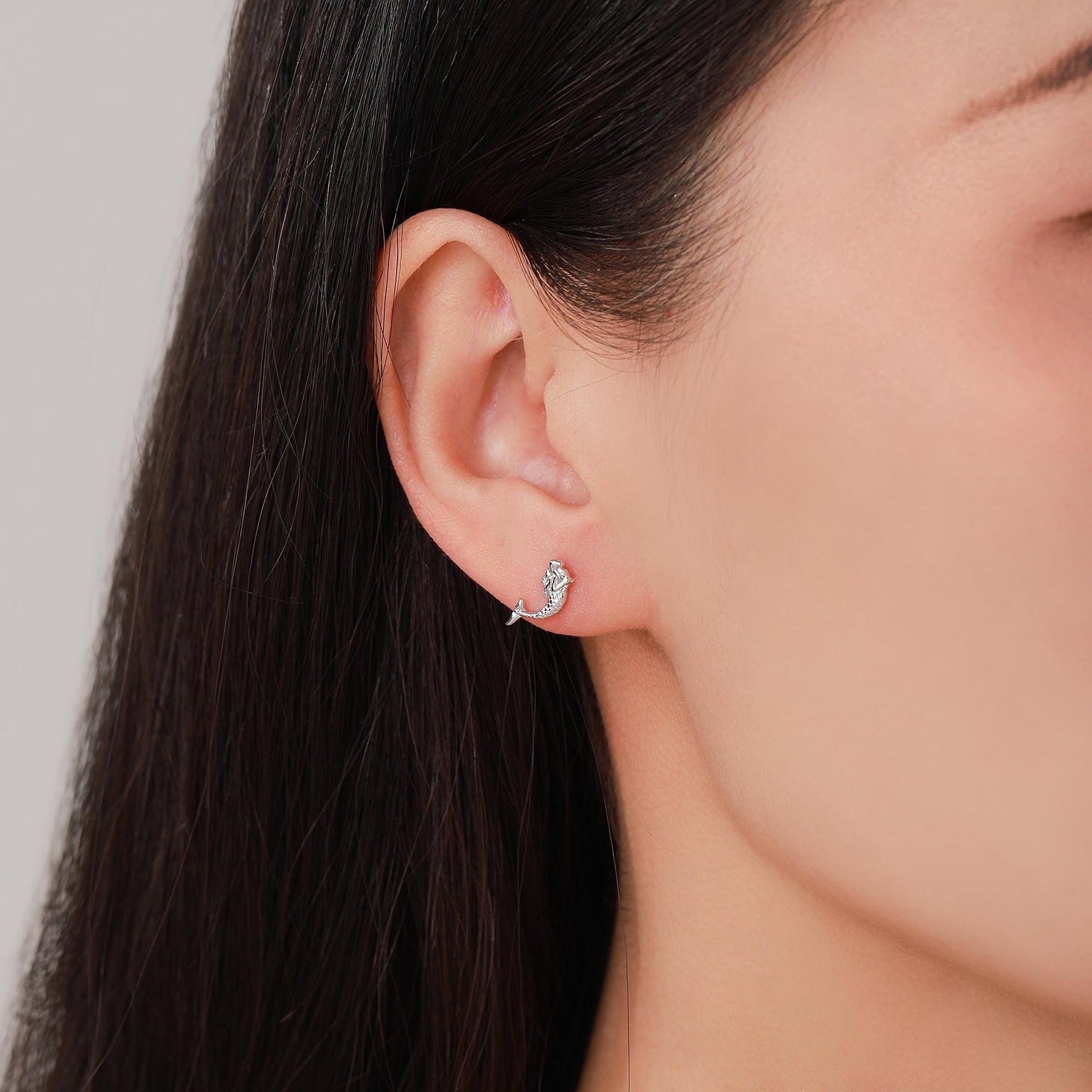 Mermaid Stud Earrings in Sterling Silver, Silver or Gold, Mermaid Fish Earrings, Fun and Dainty