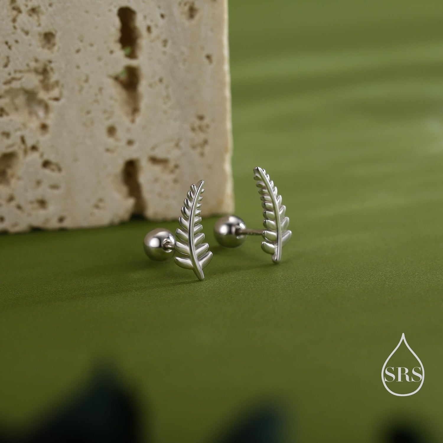 Little Fern Leaf 18G Screw Back Earrings in Sterling Silver