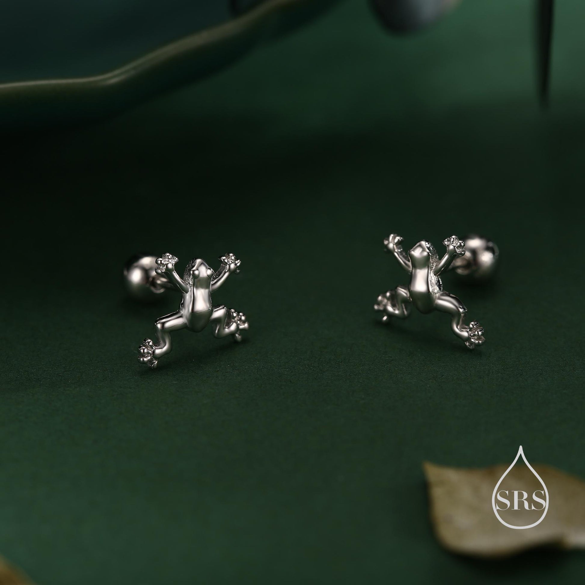 Tiny Frog Internally Threaded Flat Back / Screw Back / Stud Earrings in Sterling Silver, Tree Frog Earrings, Silver or Gold or Rose Gold