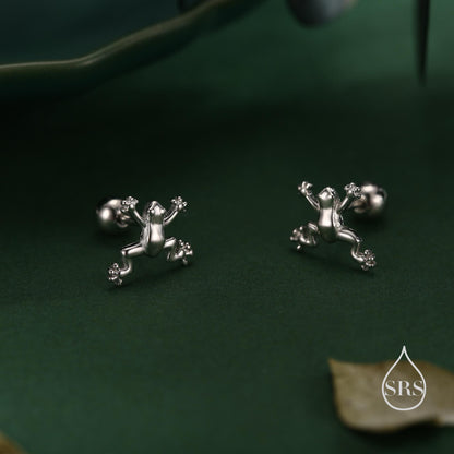Tiny Frog Internally Threaded Flat Back / Screw Back / Stud Earrings in Sterling Silver, Tree Frog Earrings, Silver or Gold or Rose Gold
