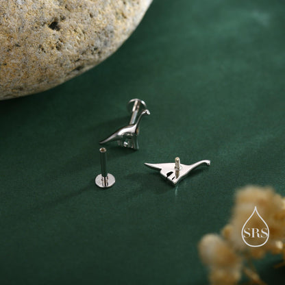 Dinosaur Internally Threaded Flat Back / Screw Back / Stud Earrings in Sterling Silver, Silver or Gold or Rose Gold, Brachiosaurus Earrings,