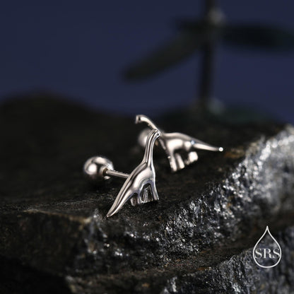 Dinosaur Internally Threaded Flat Back / Screw Back / Stud Earrings in Sterling Silver, Silver or Gold or Rose Gold, Brachiosaurus Earrings,