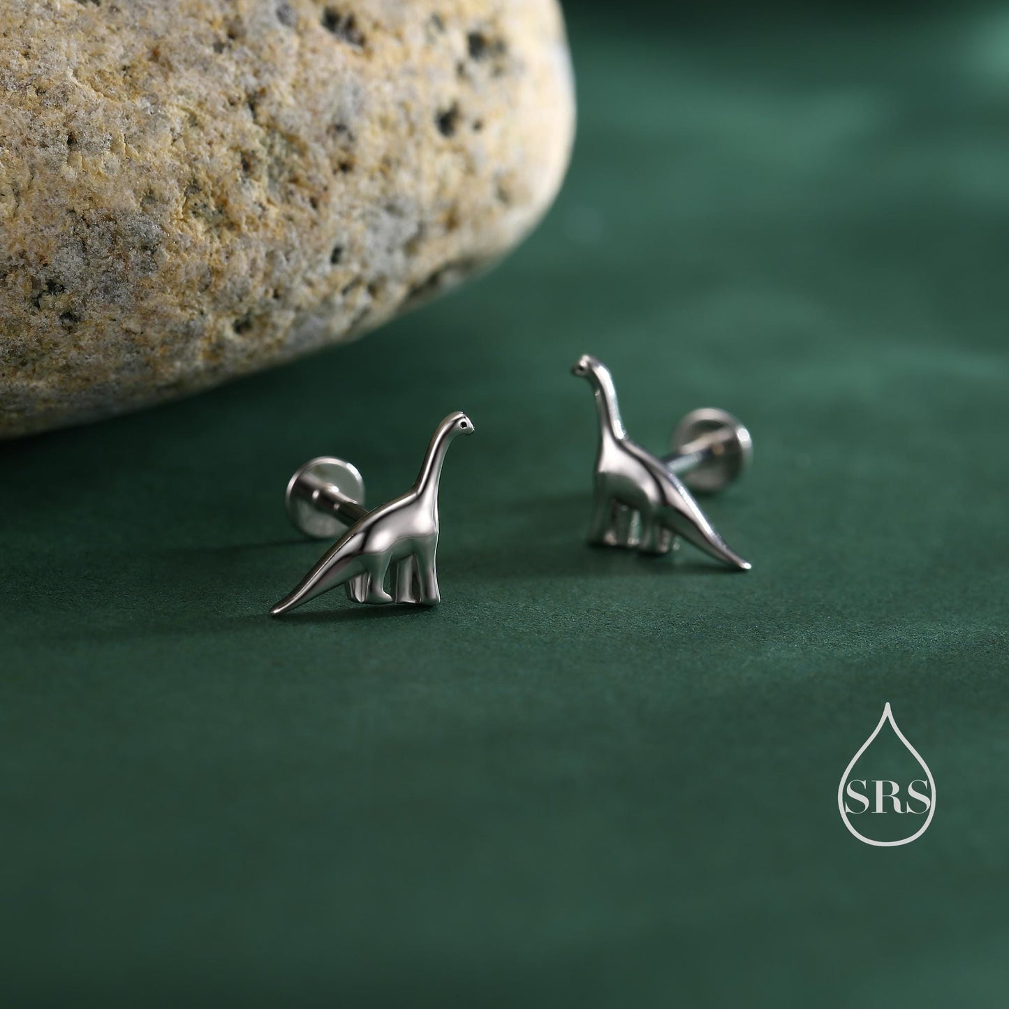 Dinosaur Internally Threaded Flat Back / Screw Back / Stud Earrings in Sterling Silver, Silver or Gold or Rose Gold, Brachiosaurus Earrings,