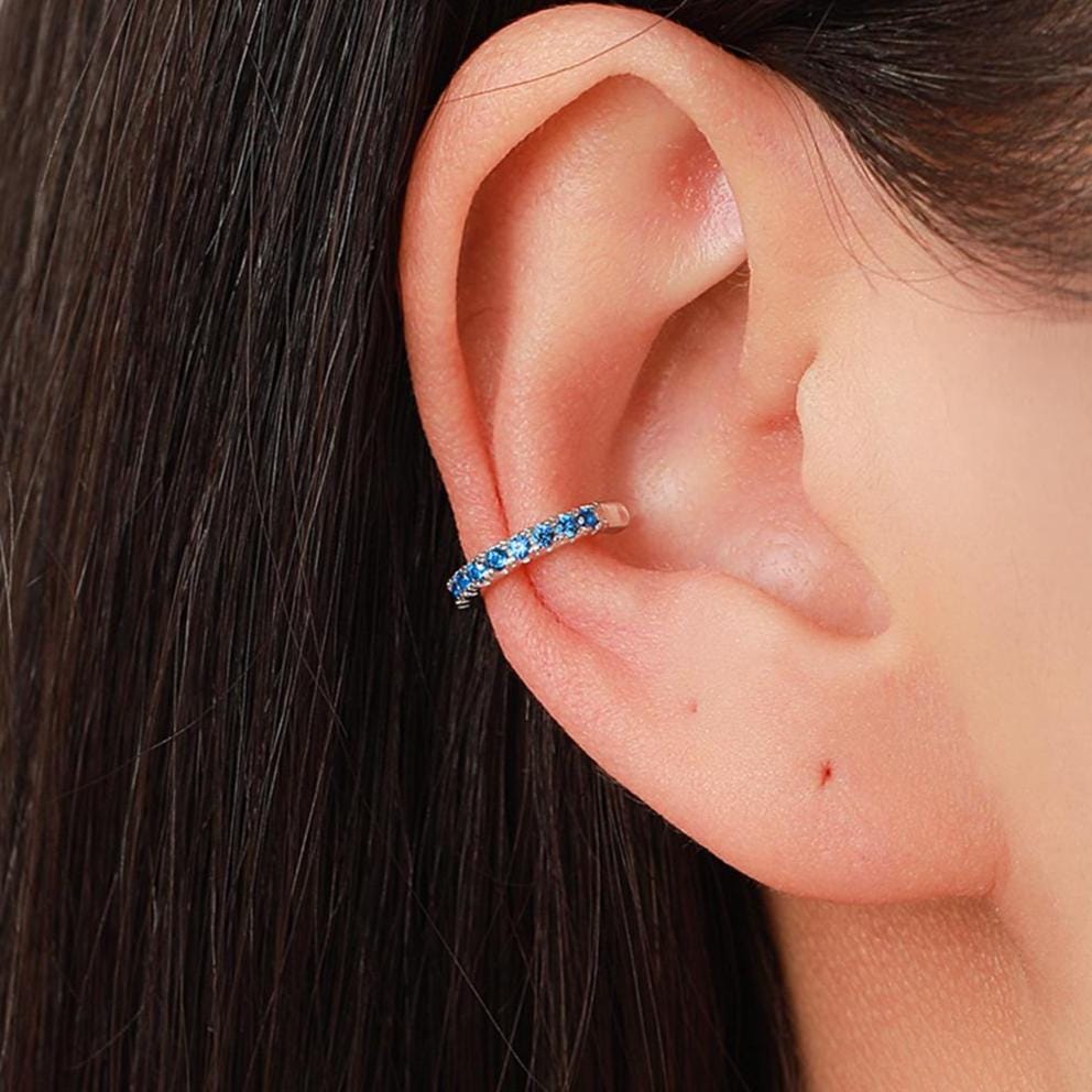 Sapphire Blue CZ Ear Cuff in Sterling Silver, Silver or Gold, Simple Piercing Free Earrings, Minimalist Ear Cuff, Blue CZ Ear Cuff