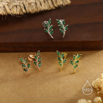 Emerald Green Leaf 16G Internally Threaded Flat Back Earrings in Sterling Silver
